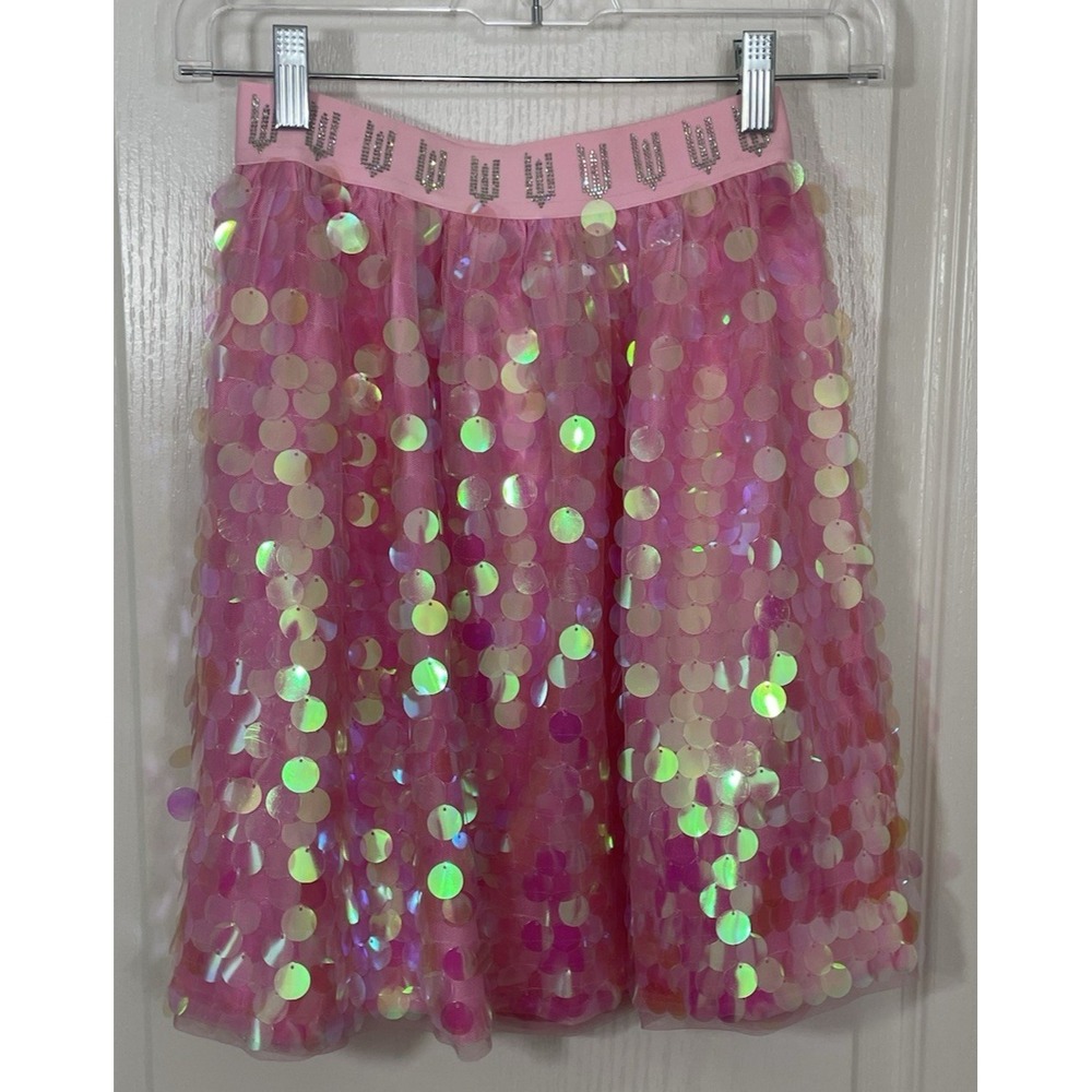 Lola and The Boys Girls Wicked Glinda Sparkle Skirt 14 Pink Shimmer Party Sequin - Picture 2 of 13